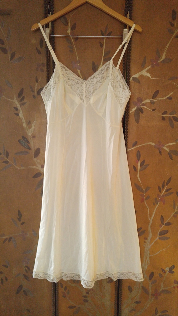 70s cream nylon lingerie / slip dress by Artemis