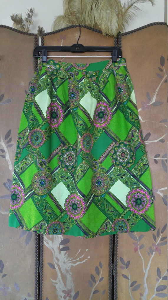 60s psychedelic green midi skirt
