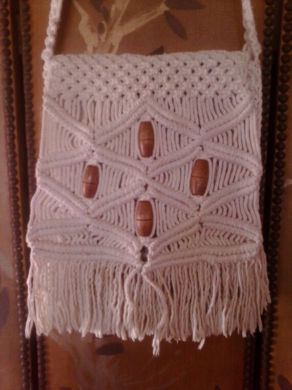 70s macrame beaded and fringed hippie boho bag - image 2