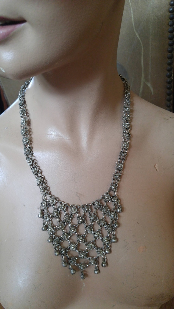 80s Indian boho / hippie chain maille bib necklace - image 1