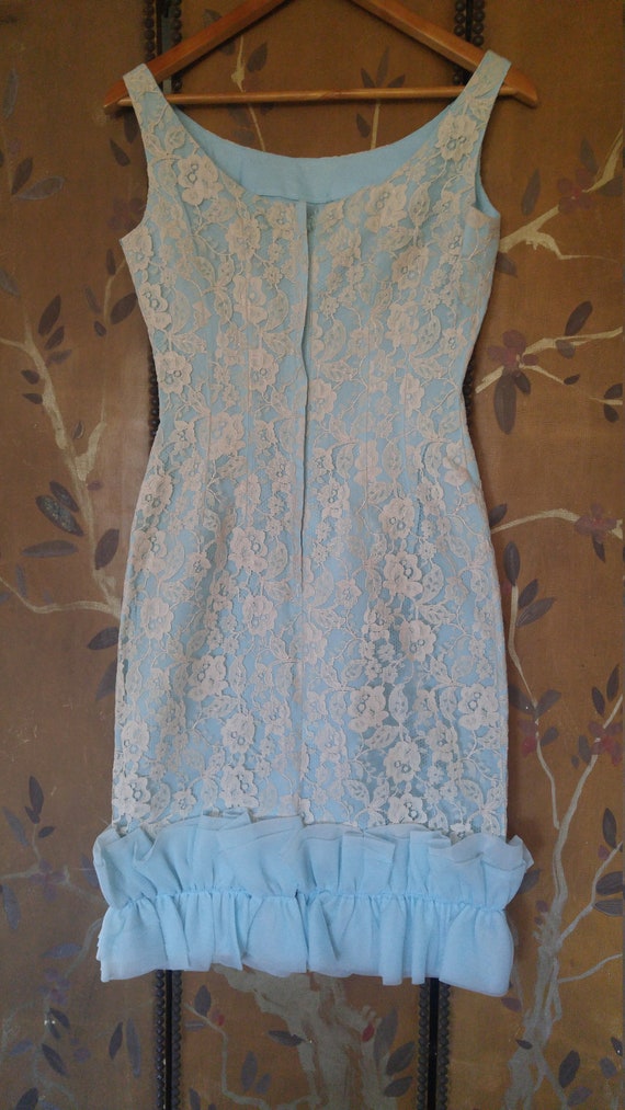 50s light blue and cream lace cocktail dress with… - image 5