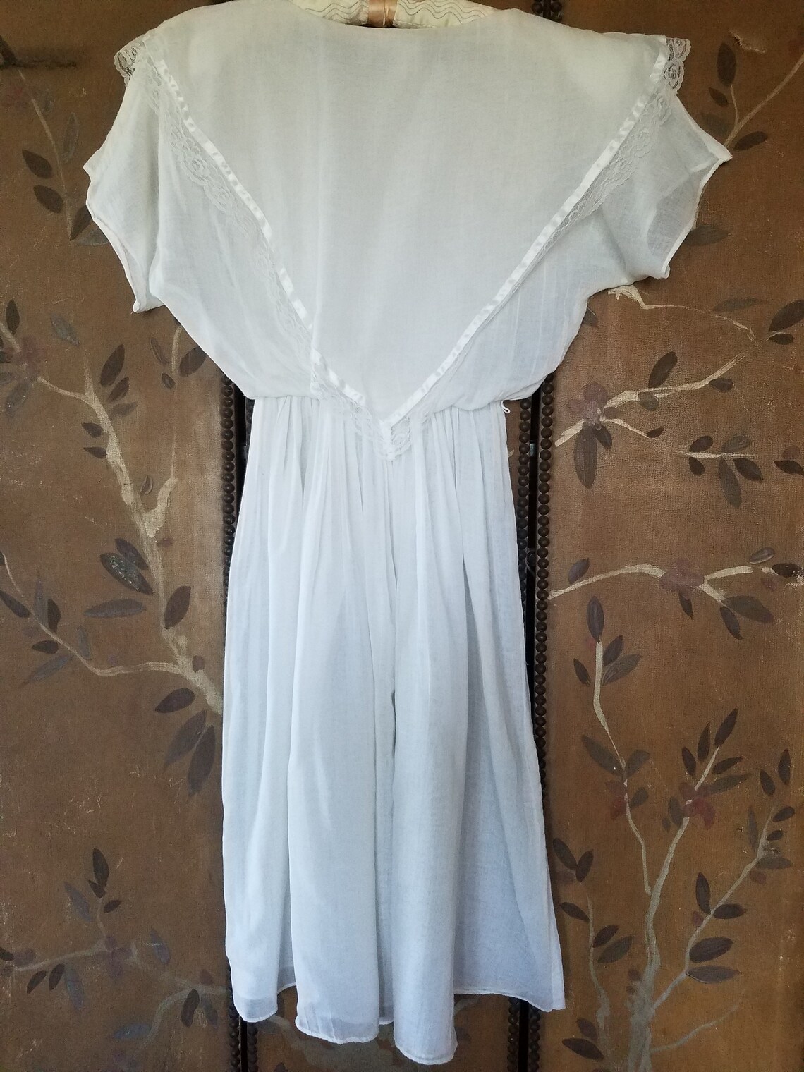 80's sheer white gauze summer dress with large front | Etsy