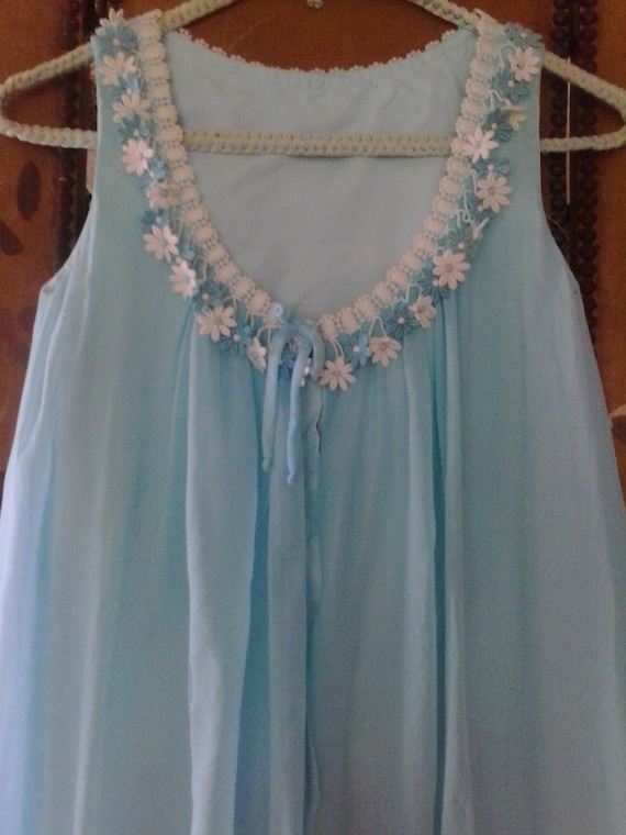 60s light turquoise maxi chiffon daisy dress - image 2