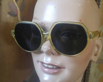 70's Bausch and Lomb light amber frame dark sunglasses with prescription lenses, Thalia Model
