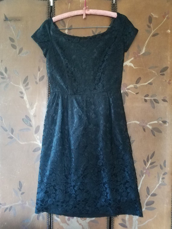 80s black lace mid length dress