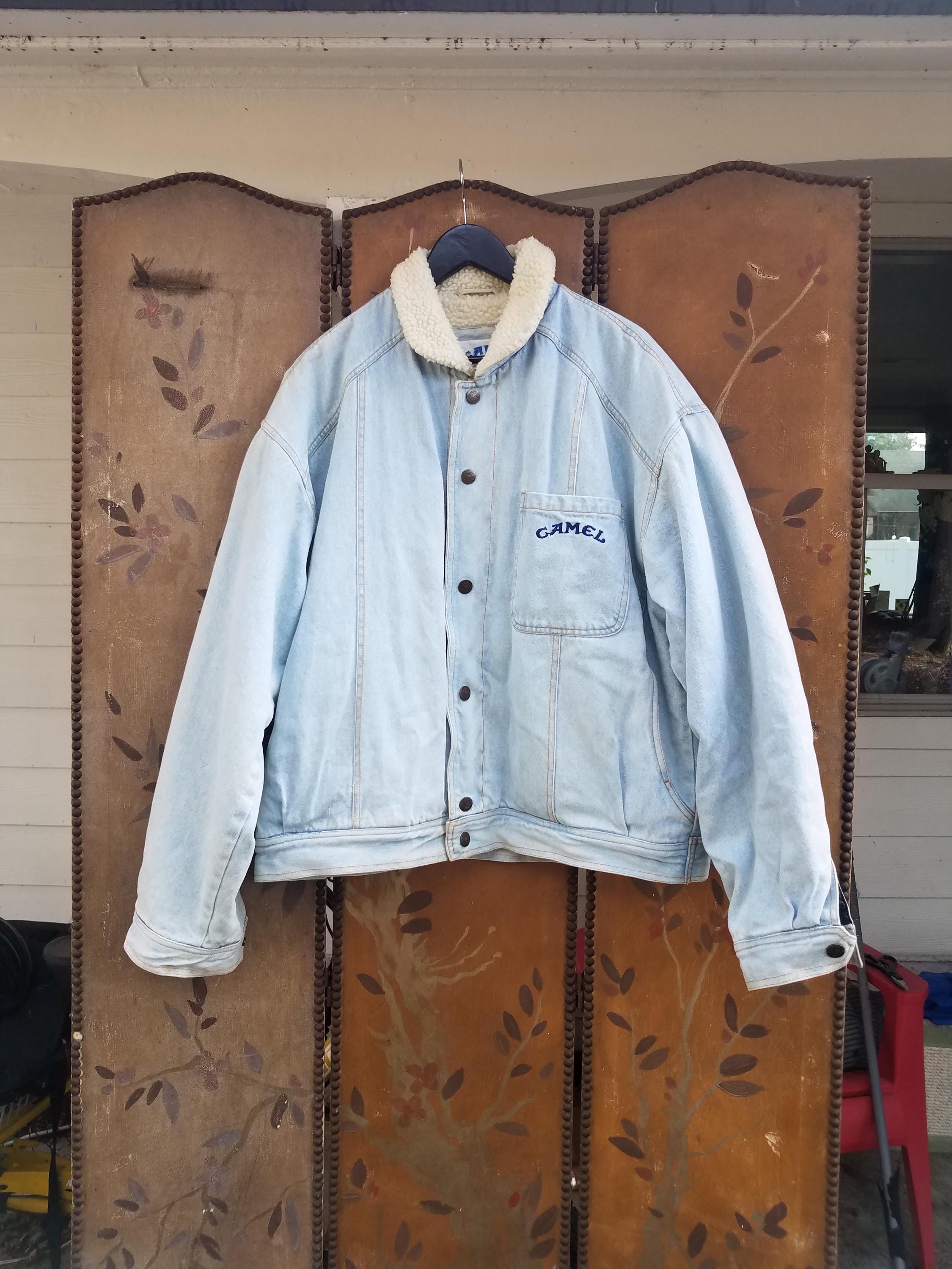 90s light denim sherpa lined Camel cigarettes Jacket