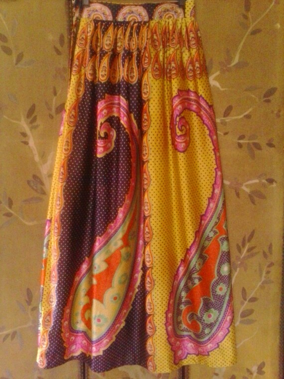 70s bright psychedelic paisley and polka dot maxi
