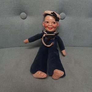 Antique 40s Norah Wells velour body sailor doll