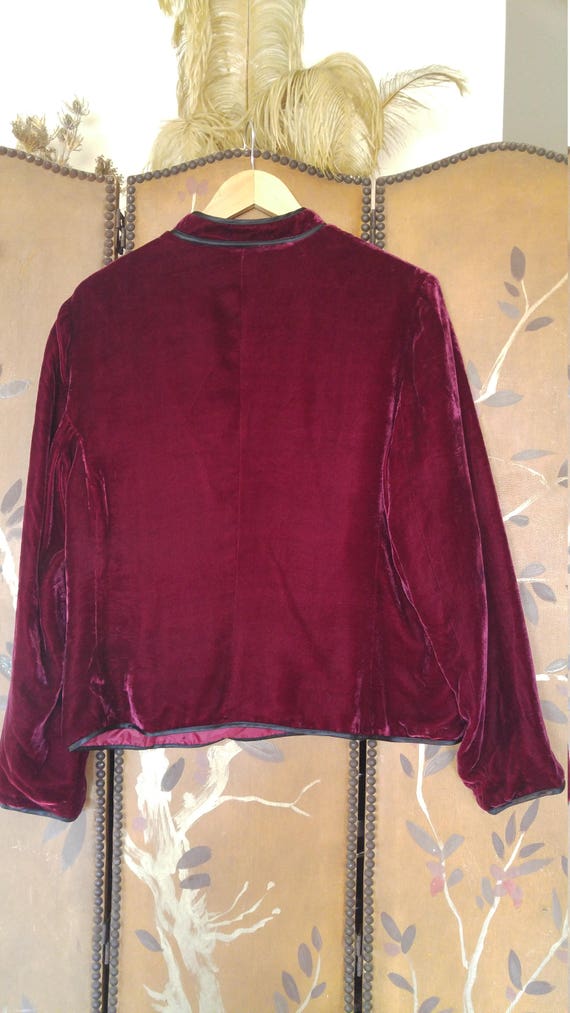 90s burgundy velvet / silk Asian style embroidere… - image 2