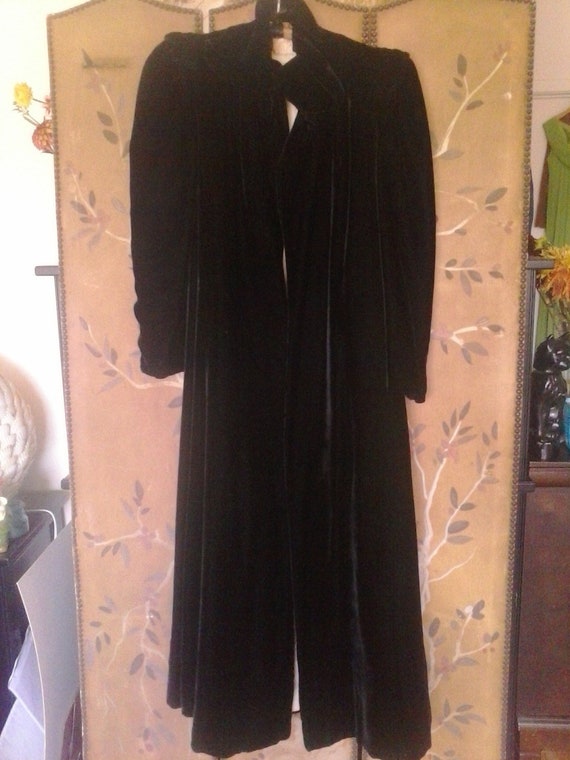 40s black velvet maxi cloak by Marshall Fields and