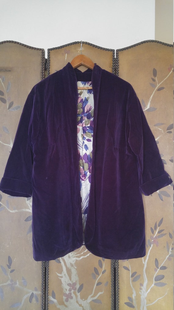 80s deep purple velvet baggy jacket with 3/4 lengt