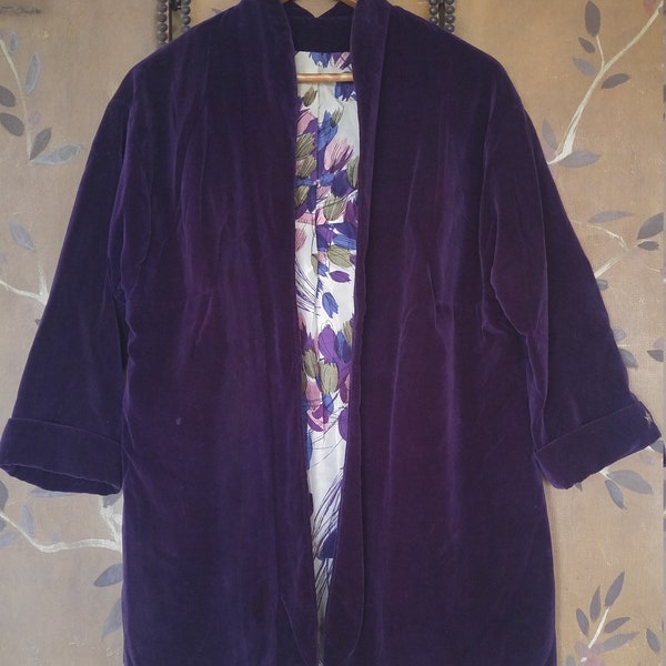 80s deep purple velvet baggy jacket with 3/4 length sleeves