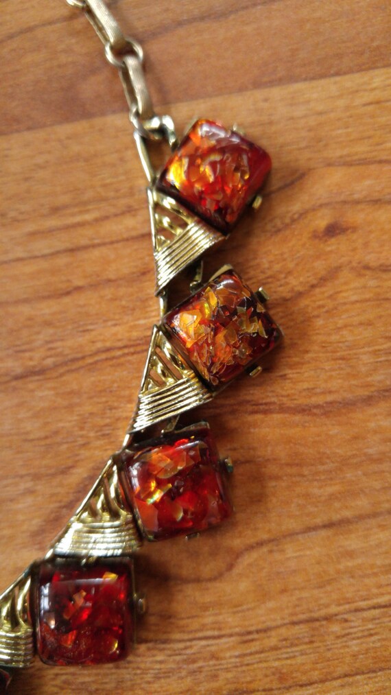 60s Coro dark amber confetti resin and goldtone a… - image 3