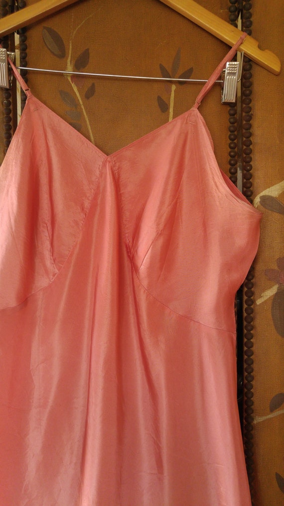 50s dusky pink silky slip underdress with pleated… - image 2