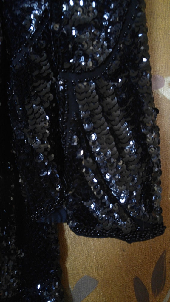 SALE!! 80's Swee Lo black sequin and beaded silk … - image 4
