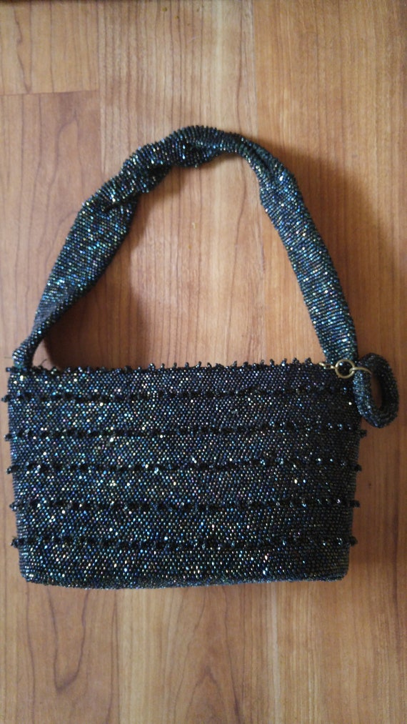 50's black beaded purse
