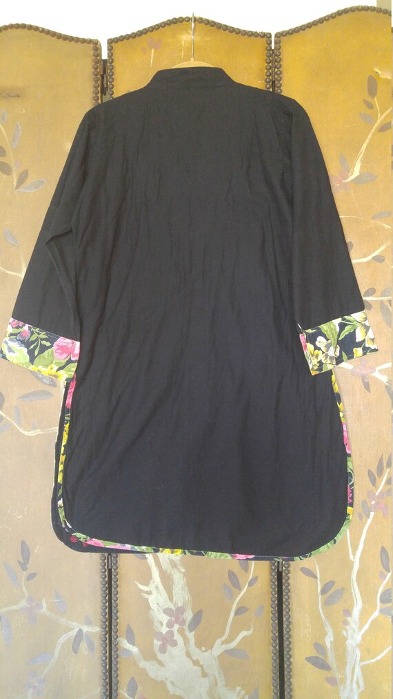80s Indian black tunic dress with embroidered flo… - image 9