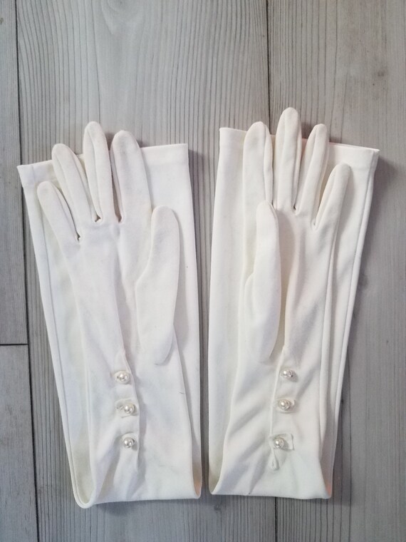 60s ivory long elegant evening gloves with pearl b