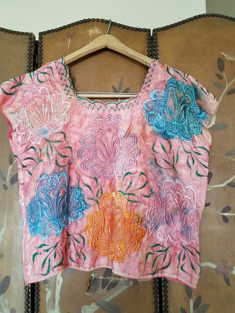 70s exquisite embroidered dye blouse with Hollywood Costumers Portland Or label