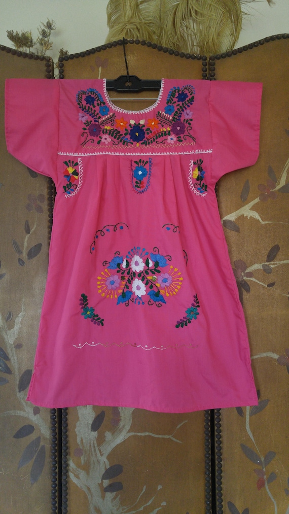 70s hot pink Mexican embroidered small womens / gi