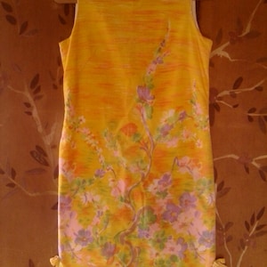 60s bright yellow flowered shift dress