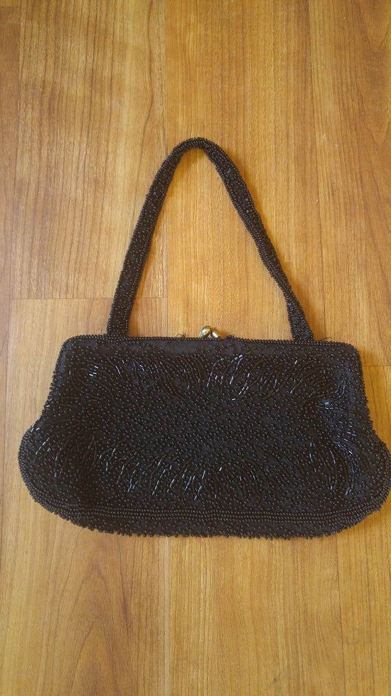 60s Walborg black beaded purse made by hand in Bel