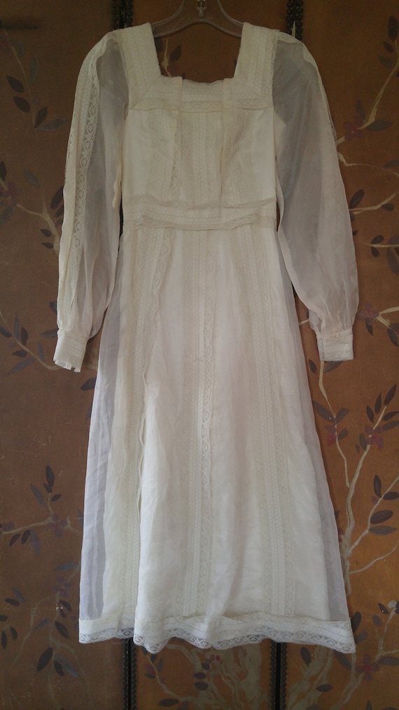 60's Ivory Sheer Sleeved Lace Chiffon Dress / Boho Wedding Dress by Lorie  Deb, San Francisco