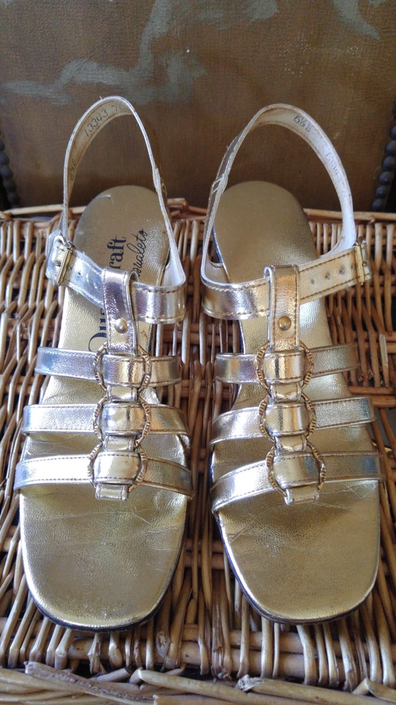 SALE!!! 60s Gold strappy sandals by Qualicraft Ca… - image 1