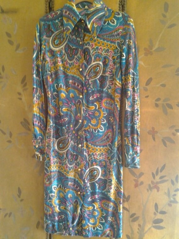 1960s psychedelic blue shirt dress - image 1