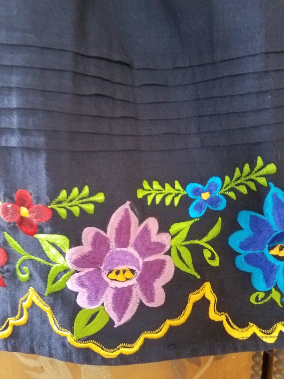 80s blue Mexican embroidered boho / hippie / peas… - image 4