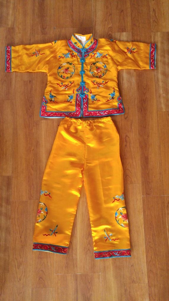 70s Asian bright yellow embroidered childrens paja