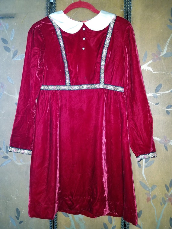 60s deep red crushed velvet mod mini dress with cr