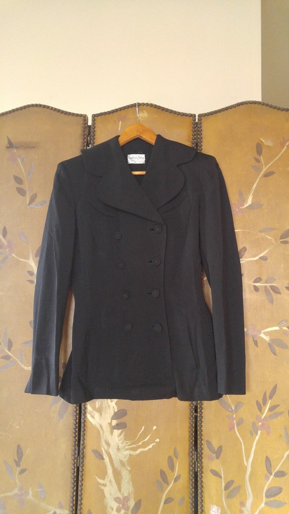 50's Black Gabardine virgin wool jacket by Charles