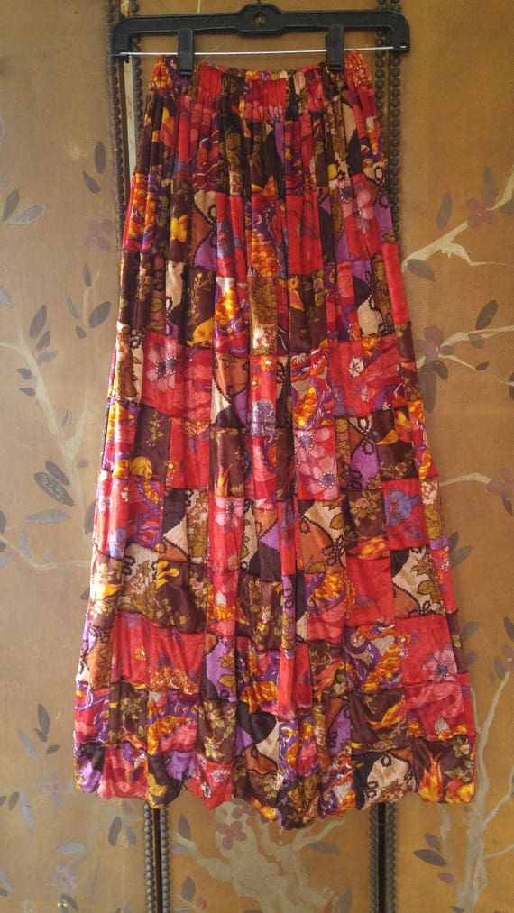 70s velvet patchwork maxi skirt