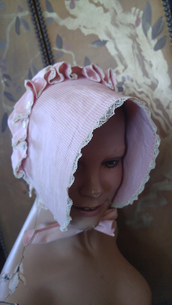 SALE! 40s Pink and white gingham Prairie/ sun/ pok