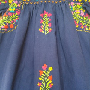 80s blue embroidered flowered peasant smock top image 2