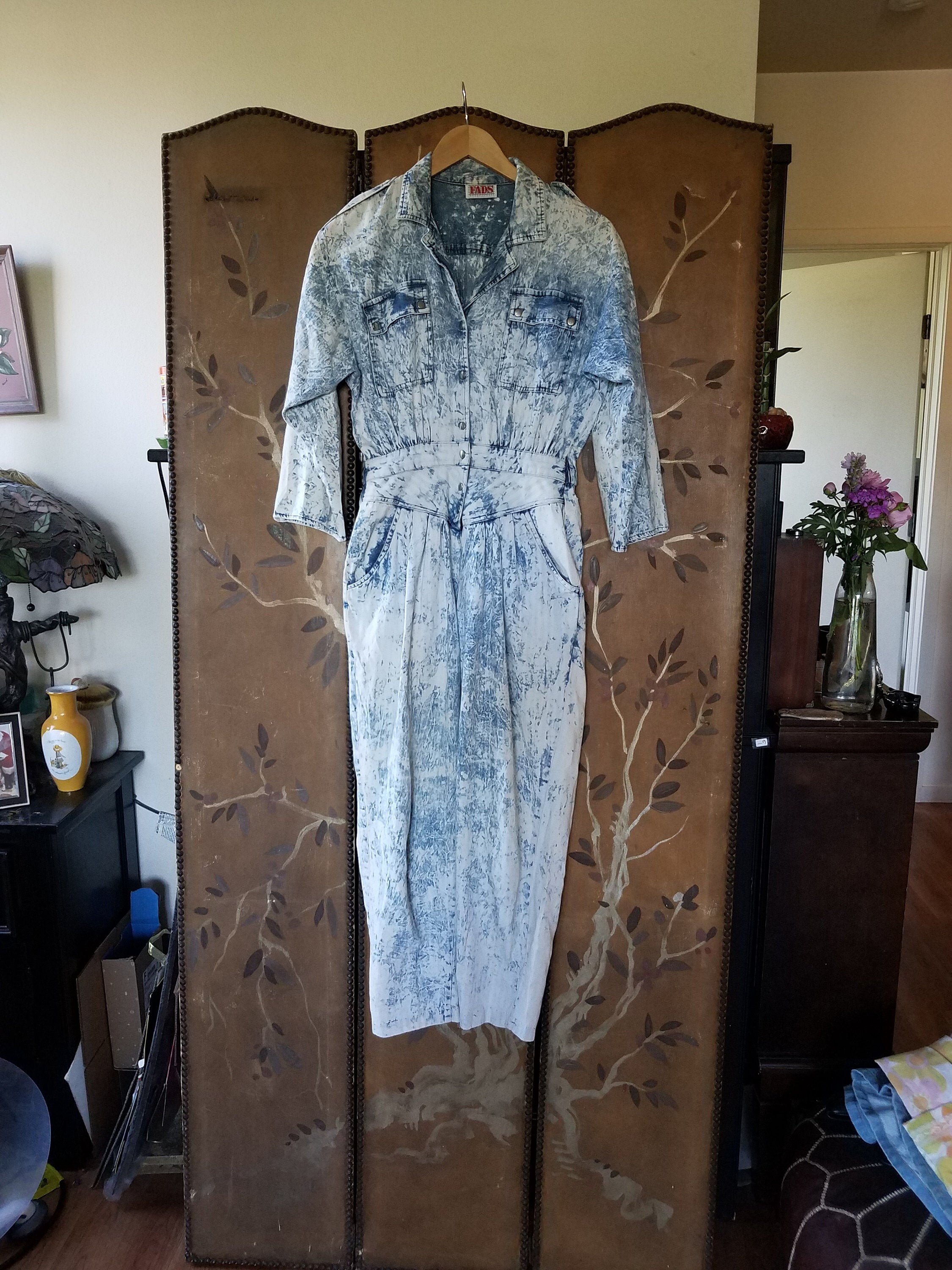 80s Rare Acid / Stone Washed Denim Jump 