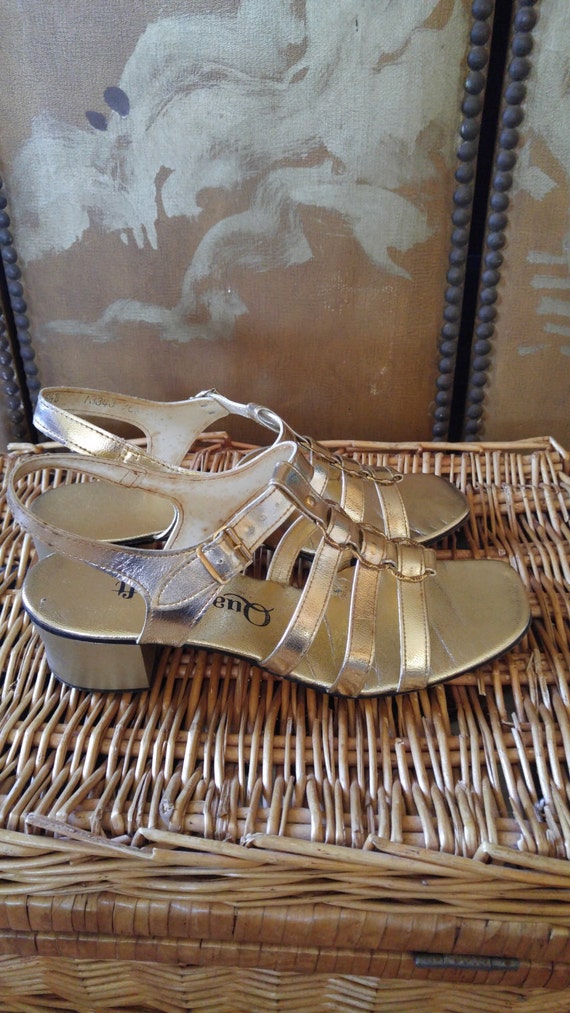 SALE!!! 60s Gold strappy sandals by Qualicraft Ca… - image 2