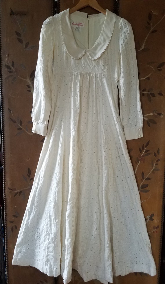 70s cream eyelet fabric maxi prairie dress by Cand