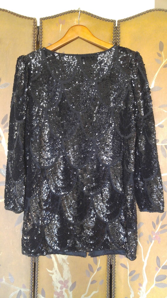 SALE!! 80's Swee Lo black sequin and beaded silk … - image 6