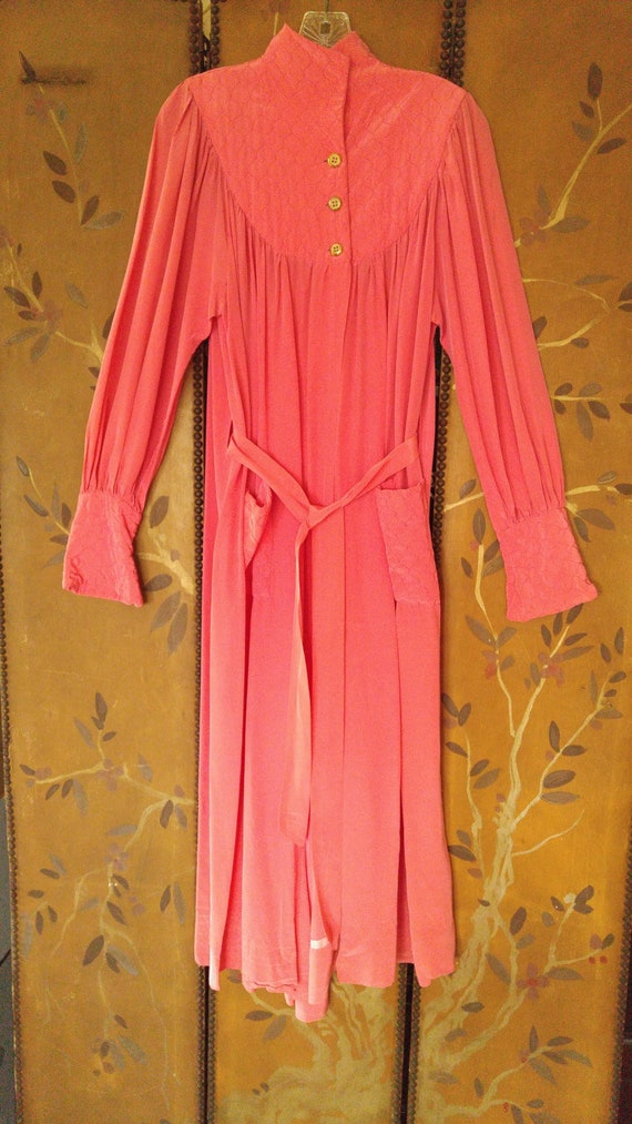 40s maxi pink gathered and quilted sash belt dress