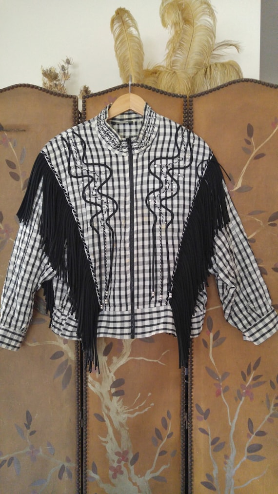 80s fringed Western jacket with studs and faux dia