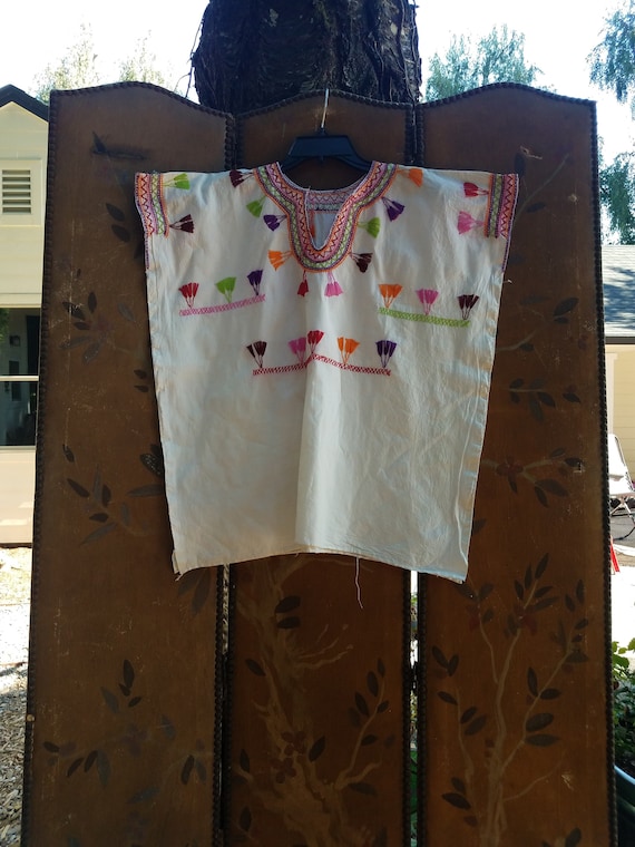 70s Mexican embroidered cheesecloth square blouse