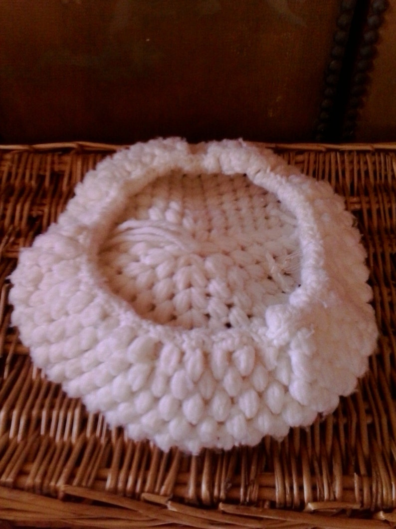 Ivory crochet beret with pom pom