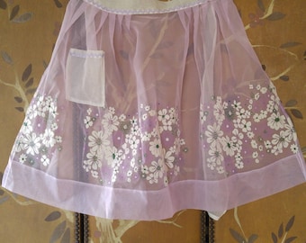 60s lilac sheer flowered apron