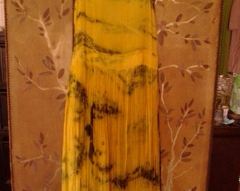 90s yellow and green chiffon tie dye Indian maxi sundress