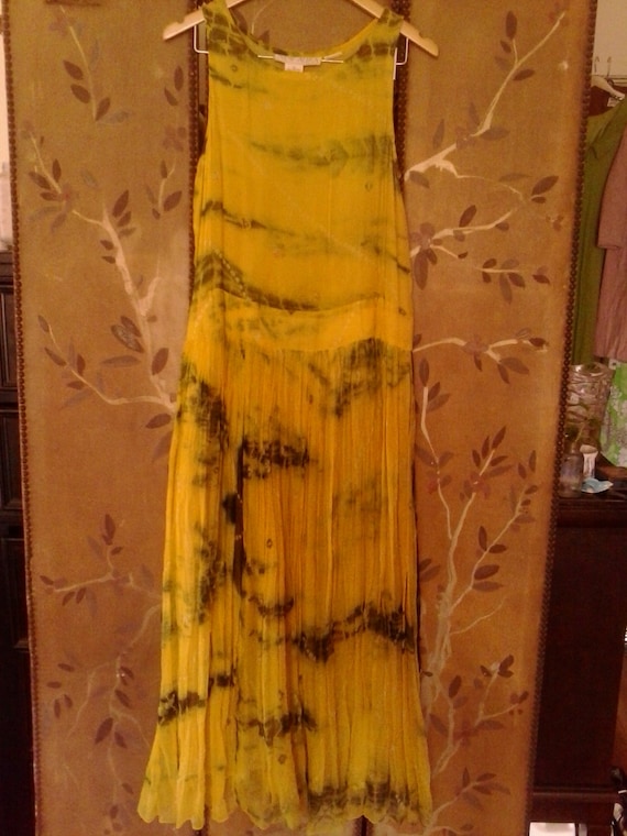90s yellow and green chiffon tie dye Indian maxi s