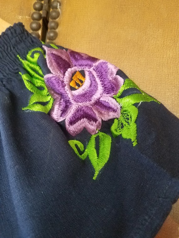 80s blue Mexican embroidered boho / hippie / peas… - image 3