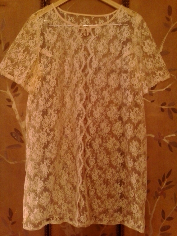 70s sheer peach lace nightie / long shirt