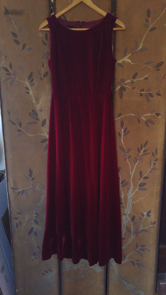 80s velvet / silk sleeveless burgundy maxi dress b